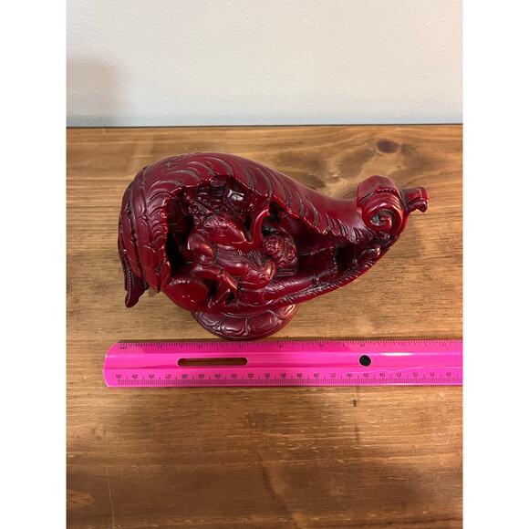 Ganesha in Conch Shell Statue – Red Resin Hindu Deity Figurine Spiritual Decor - Picture 11 of 12